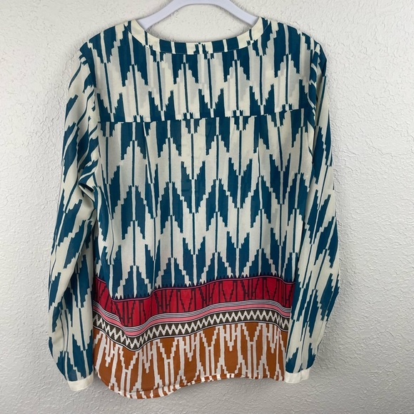 Anthropologie Maeve Multi Patterned Sheer Notch Neck Blouse - Picture 2 of 7